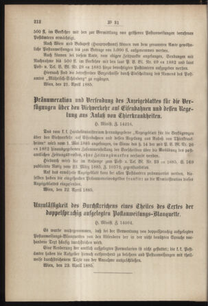 Post- und Telegraphen-Verordnungsblatt für das Verwaltungsgebiet des K.-K. Handelsministeriums 18850429 Seite: 2