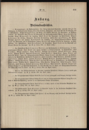 Post- und Telegraphen-Verordnungsblatt für das Verwaltungsgebiet des K.-K. Handelsministeriums 18850429 Seite: 3