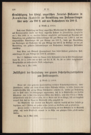 Post- und Telegraphen-Verordnungsblatt für das Verwaltungsgebiet des K.-K. Handelsministeriums 18850512 Seite: 2