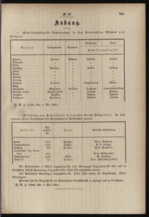 Post- und Telegraphen-Verordnungsblatt für das Verwaltungsgebiet des K.-K. Handelsministeriums 18850520 Seite: 7