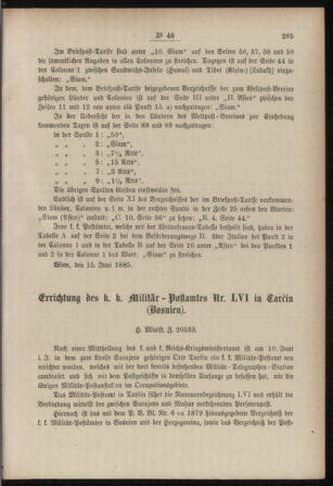 Post- und Telegraphen-Verordnungsblatt für das Verwaltungsgebiet des K.-K. Handelsministeriums 18850622 Seite: 5