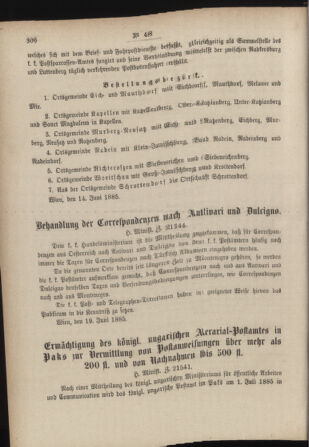 Post- und Telegraphen-Verordnungsblatt für das Verwaltungsgebiet des K.-K. Handelsministeriums 18850630 Seite: 4