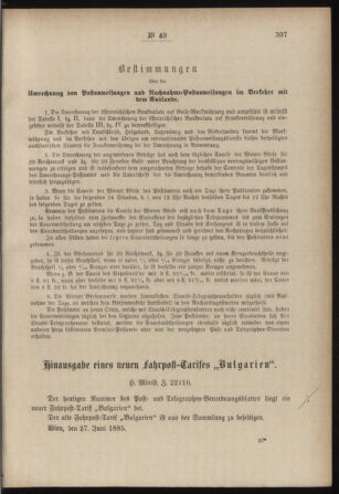 Post- und Telegraphen-Verordnungsblatt für das Verwaltungsgebiet des K.-K. Handelsministeriums 18850702 Seite: 3