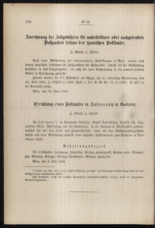 Post- und Telegraphen-Verordnungsblatt für das Verwaltungsgebiet des K.-K. Handelsministeriums 18850708 Seite: 2