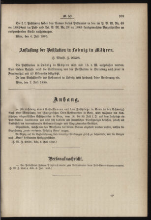 Post- und Telegraphen-Verordnungsblatt für das Verwaltungsgebiet des K.-K. Handelsministeriums 18850713 Seite: 3