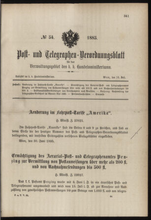 Post- und Telegraphen-Verordnungsblatt für das Verwaltungsgebiet des K.-K. Handelsministeriums