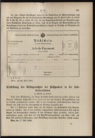 Post- und Telegraphen-Verordnungsblatt für das Verwaltungsgebiet des K.-K. Handelsministeriums 18850724 Seite: 3