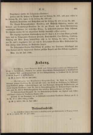 Post- und Telegraphen-Verordnungsblatt für das Verwaltungsgebiet des K.-K. Handelsministeriums 18850731 Seite: 3