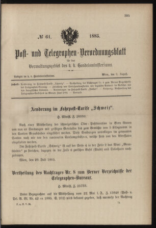 Post- und Telegraphen-Verordnungsblatt für das Verwaltungsgebiet des K.-K. Handelsministeriums