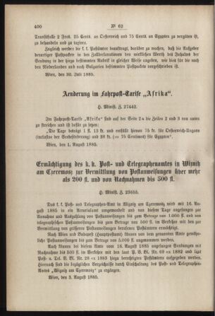 Post- und Telegraphen-Verordnungsblatt für das Verwaltungsgebiet des K.-K. Handelsministeriums 18850810 Seite: 2