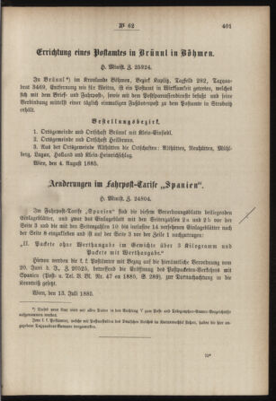 Post- und Telegraphen-Verordnungsblatt für das Verwaltungsgebiet des K.-K. Handelsministeriums 18850810 Seite: 3