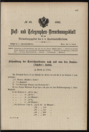 Post- und Telegraphen-Verordnungsblatt für das Verwaltungsgebiet des K.-K. Handelsministeriums