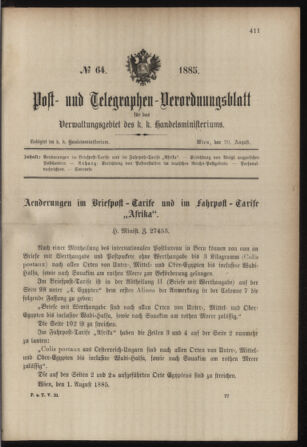 Post- und Telegraphen-Verordnungsblatt für das Verwaltungsgebiet des K.-K. Handelsministeriums