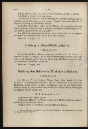 Post- und Telegraphen-Verordnungsblatt für das Verwaltungsgebiet des K.-K. Handelsministeriums 18850824 Seite: 2