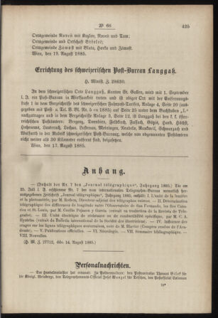 Post- und Telegraphen-Verordnungsblatt für das Verwaltungsgebiet des K.-K. Handelsministeriums 18850824 Seite: 3