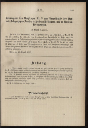 Post- und Telegraphen-Verordnungsblatt für das Verwaltungsgebiet des K.-K. Handelsministeriums 18850831 Seite: 3