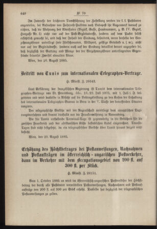 Post- und Telegraphen-Verordnungsblatt für das Verwaltungsgebiet des K.-K. Handelsministeriums 18850909 Seite: 2