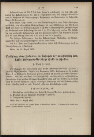 Post- und Telegraphen-Verordnungsblatt für das Verwaltungsgebiet des K.-K. Handelsministeriums 18850909 Seite: 3