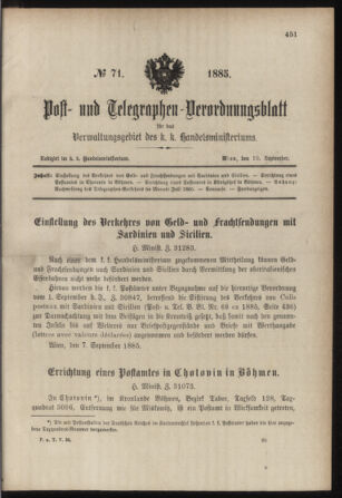 Post- und Telegraphen-Verordnungsblatt für das Verwaltungsgebiet des K.-K. Handelsministeriums