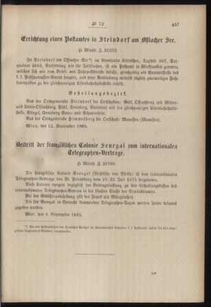 Post- und Telegraphen-Verordnungsblatt für das Verwaltungsgebiet des K.-K. Handelsministeriums 18850915 Seite: 3