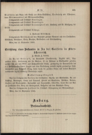 Post- und Telegraphen-Verordnungsblatt für das Verwaltungsgebiet des K.-K. Handelsministeriums 18850917 Seite: 3