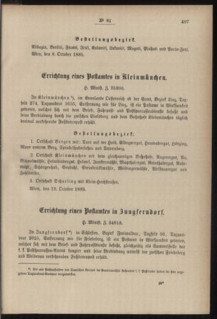 Post- und Telegraphen-Verordnungsblatt für das Verwaltungsgebiet des K.-K. Handelsministeriums 18851024 Seite: 3