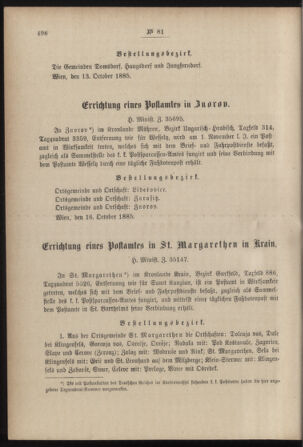 Post- und Telegraphen-Verordnungsblatt für das Verwaltungsgebiet des K.-K. Handelsministeriums 18851024 Seite: 4