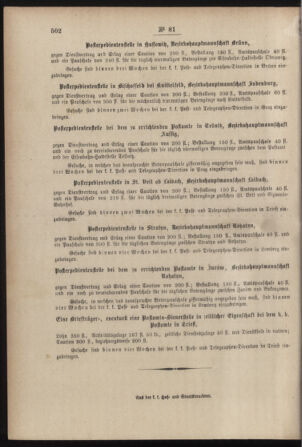 Post- und Telegraphen-Verordnungsblatt für das Verwaltungsgebiet des K.-K. Handelsministeriums 18851024 Seite: 8