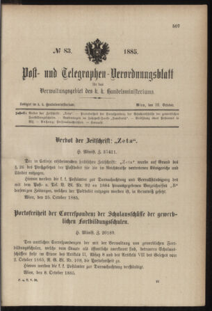 Post- und Telegraphen-Verordnungsblatt für das Verwaltungsgebiet des K.-K. Handelsministeriums