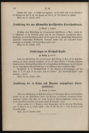 Post- und Telegraphen-Verordnungsblatt für das Verwaltungsgebiet des K.-K. Handelsministeriums 18851103 Seite: 2