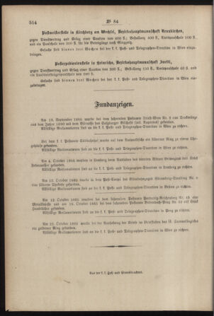 Post- und Telegraphen-Verordnungsblatt für das Verwaltungsgebiet des K.-K. Handelsministeriums 18851103 Seite: 4