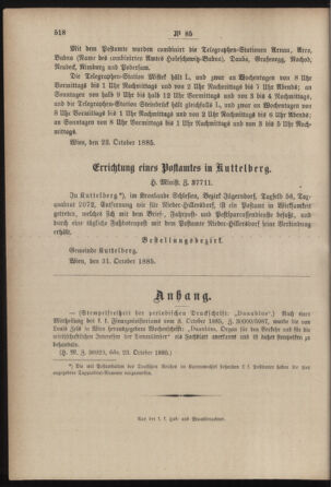 Post- und Telegraphen-Verordnungsblatt für das Verwaltungsgebiet des K.-K. Handelsministeriums 18851105 Seite: 4