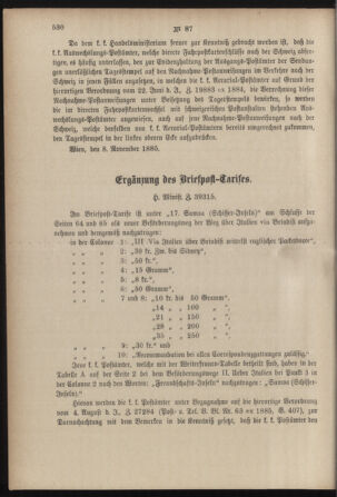 Post- und Telegraphen-Verordnungsblatt für das Verwaltungsgebiet des K.-K. Handelsministeriums 18851118 Seite: 4