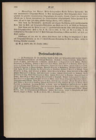 Post- und Telegraphen-Verordnungsblatt für das Verwaltungsgebiet des K.-K. Handelsministeriums 18851118 Seite: 6