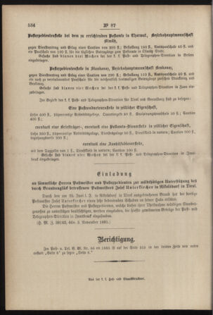 Post- und Telegraphen-Verordnungsblatt für das Verwaltungsgebiet des K.-K. Handelsministeriums 18851118 Seite: 8