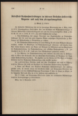 Post- und Telegraphen-Verordnungsblatt für das Verwaltungsgebiet des K.-K. Handelsministeriums 18851120 Seite: 2