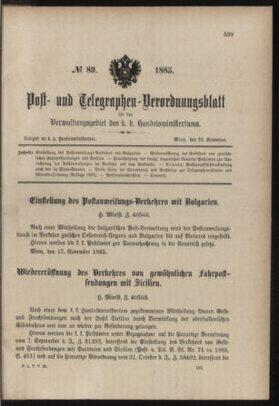 Post- und Telegraphen-Verordnungsblatt für das Verwaltungsgebiet des K.-K. Handelsministeriums