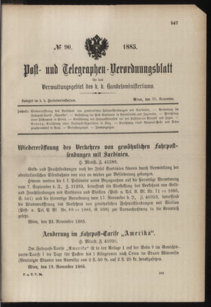 Post- und Telegraphen-Verordnungsblatt für das Verwaltungsgebiet des K.-K. Handelsministeriums