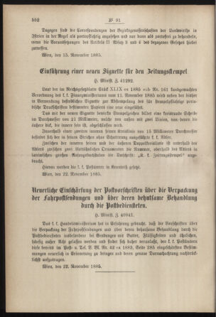 Post- und Telegraphen-Verordnungsblatt für das Verwaltungsgebiet des K.-K. Handelsministeriums 18851130 Seite: 2