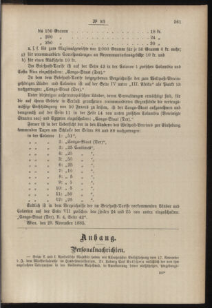 Post- und Telegraphen-Verordnungsblatt für das Verwaltungsgebiet des K.-K. Handelsministeriums 18851208 Seite: 3