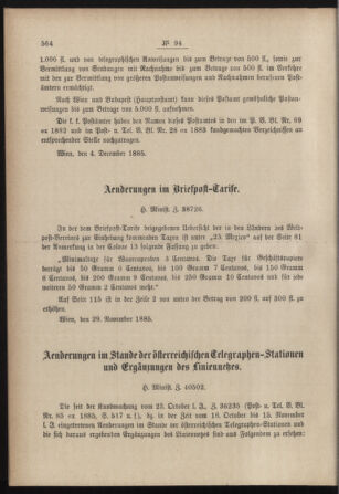 Post- und Telegraphen-Verordnungsblatt für das Verwaltungsgebiet des K.-K. Handelsministeriums 18851210 Seite: 2