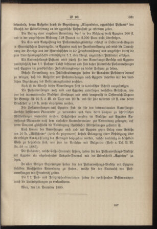 Post- und Telegraphen-Verordnungsblatt für das Verwaltungsgebiet des K.-K. Handelsministeriums 18851219 Seite: 3