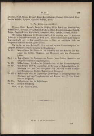 Post- und Telegraphen-Verordnungsblatt für das Verwaltungsgebiet des K.-K. Handelsministeriums 18851223 Seite: 3