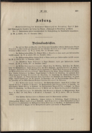 Post- und Telegraphen-Verordnungsblatt für das Verwaltungsgebiet des K.-K. Handelsministeriums 18851224 Seite: 3