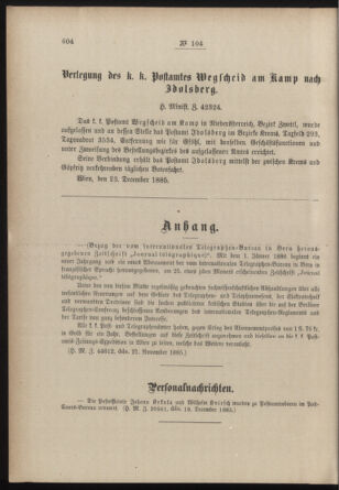 Post- und Telegraphen-Verordnungsblatt für das Verwaltungsgebiet des K.-K. Handelsministeriums 18851229 Seite: 2