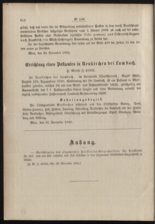 Post- und Telegraphen-Verordnungsblatt für das Verwaltungsgebiet des K.-K. Handelsministeriums 18851231 Seite: 2