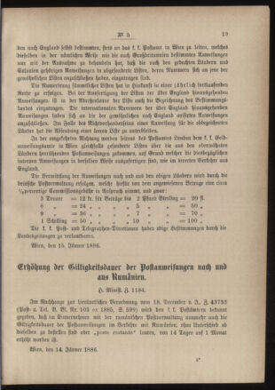 Post- und Telegraphen-Verordnungsblatt für das Verwaltungsgebiet des K.-K. Handelsministeriums 18860120 Seite: 3