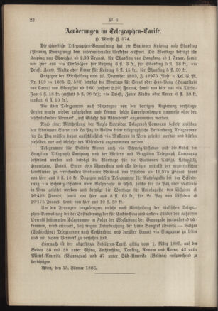 Post- und Telegraphen-Verordnungsblatt für das Verwaltungsgebiet des K.-K. Handelsministeriums 18860124 Seite: 2