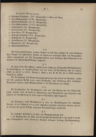 Post- und Telegraphen-Verordnungsblatt für das Verwaltungsgebiet des K.-K. Handelsministeriums 18860126 Seite: 3