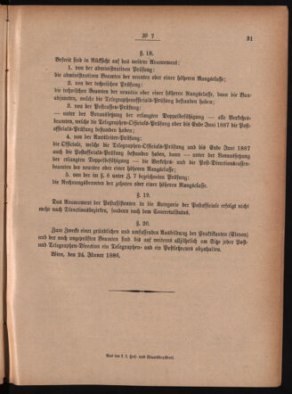 Post- und Telegraphen-Verordnungsblatt für das Verwaltungsgebiet des K.-K. Handelsministeriums 18860126 Seite: 7